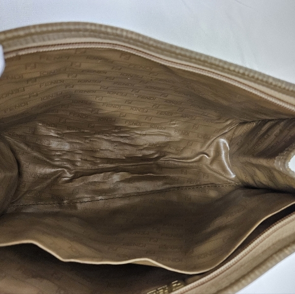 Fendi Zucca Monogram Canvas And Leather Zippered Cluch Bag In Camel And Brown - Picture 15 of 15